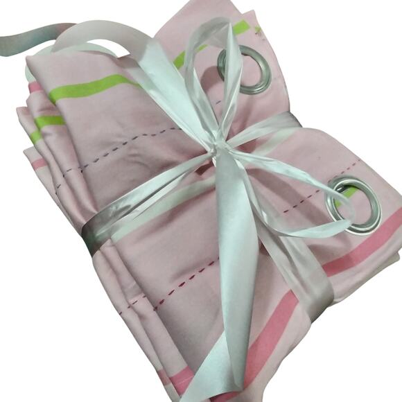 CIRCO! FAB 100% WOVEN COTTON PINK, GREEN, LAVENDER, WHITE FULL LENGTH 4 DRAPES! - Picture 1 of 11